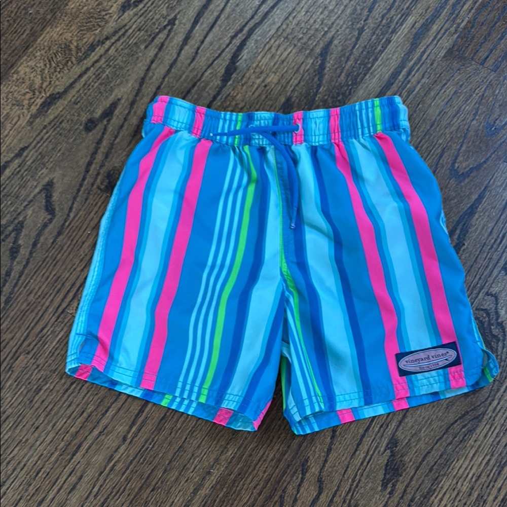 Vineyard Vines Kids' Striped Swim Shorts - Blue and Pink